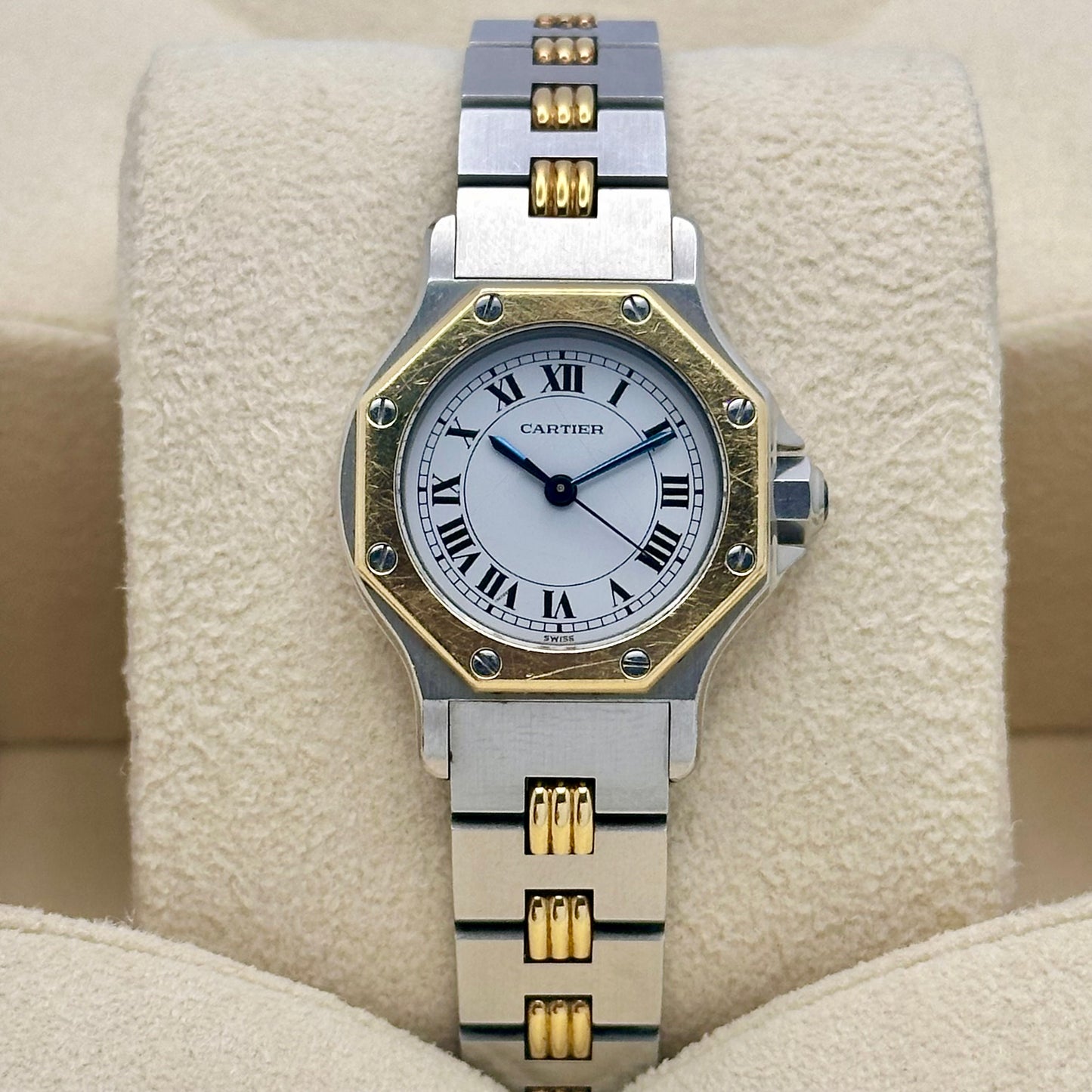 Santos Octagon White Romans 18K Yellow Gold 0907 1990