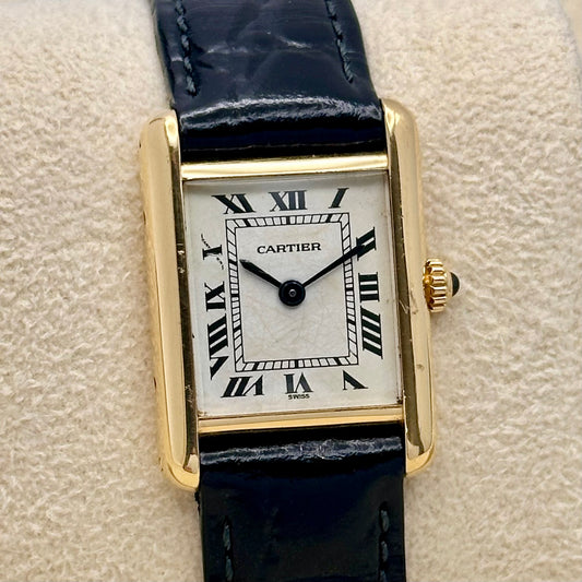 Tank Louis Cartier Small 18K Yellow Gold White Romans Ref 866001 1989