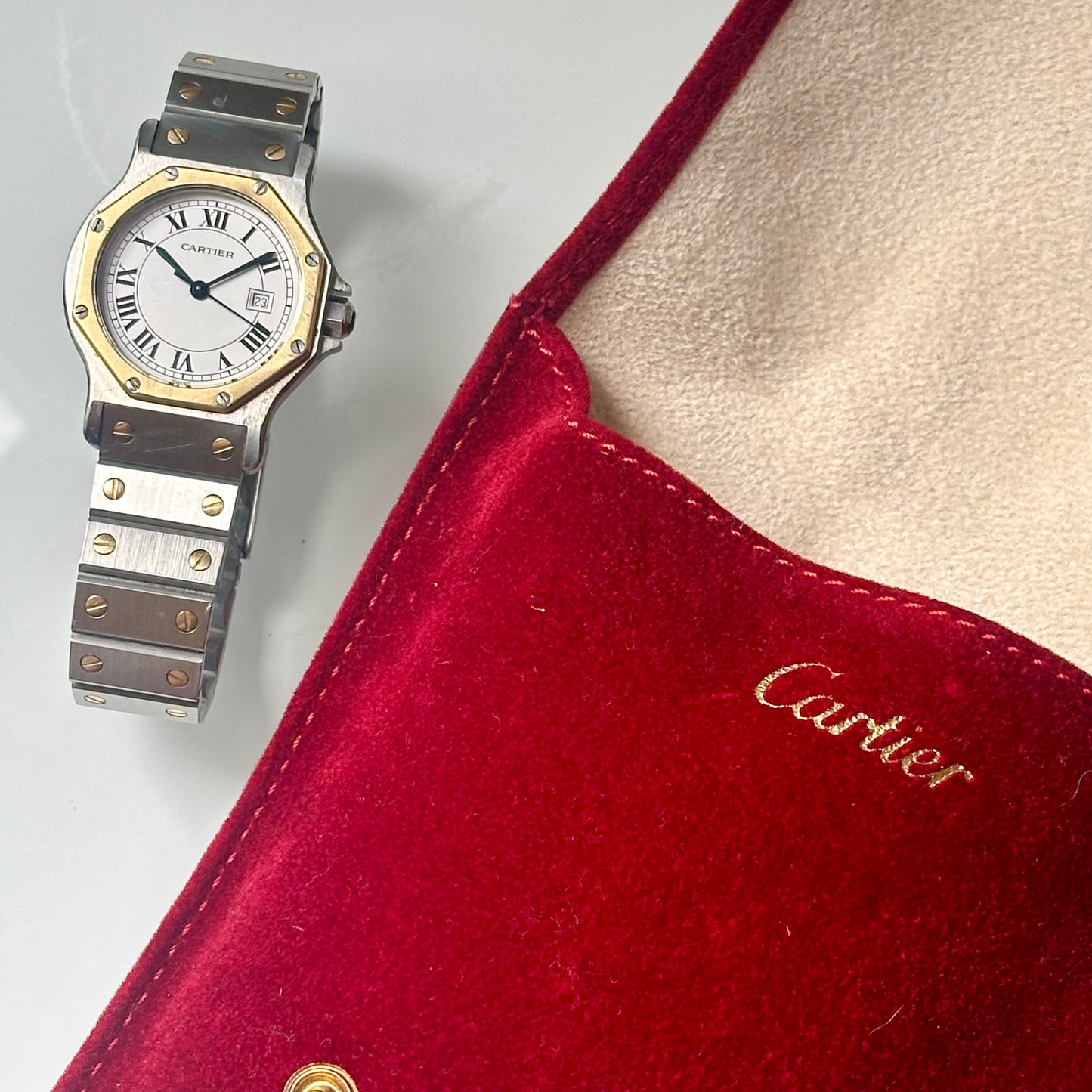 Santos Octagon White Romans 18K Yellow Gold Ref 2966 1990