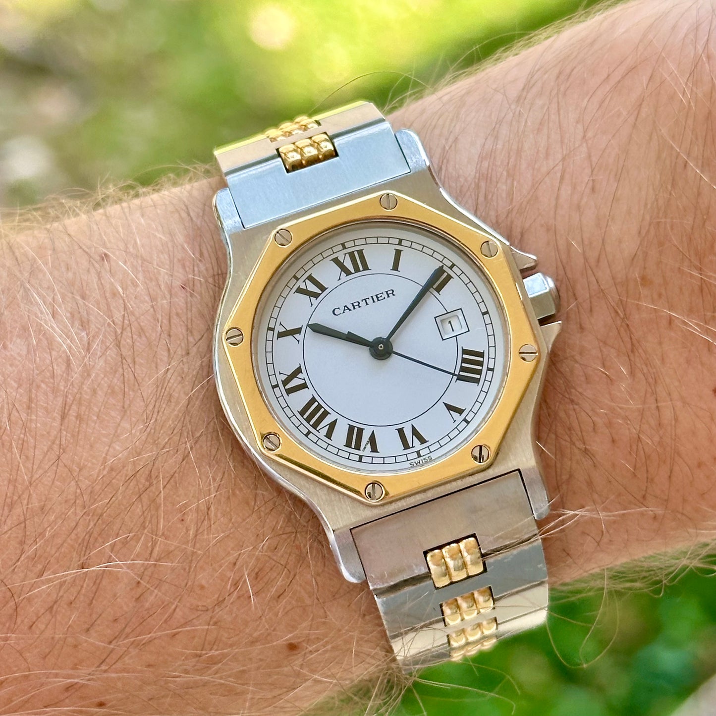 Santos Octagon White Romans 18K Yellow Gold Ref 2966 1990