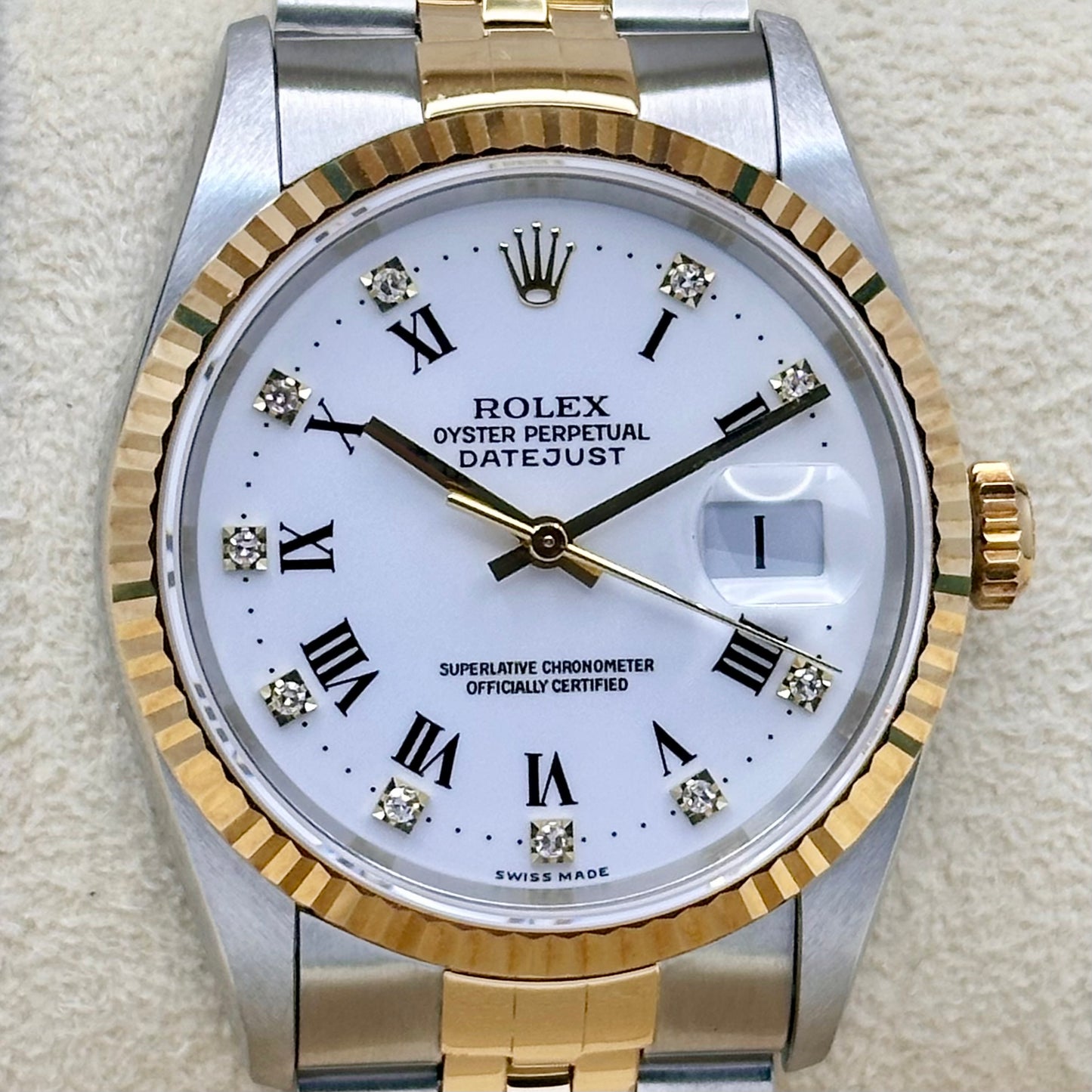 Datejust 36 White Buckley Diamond 18K Yellow Gold Ref 16233G 1997
