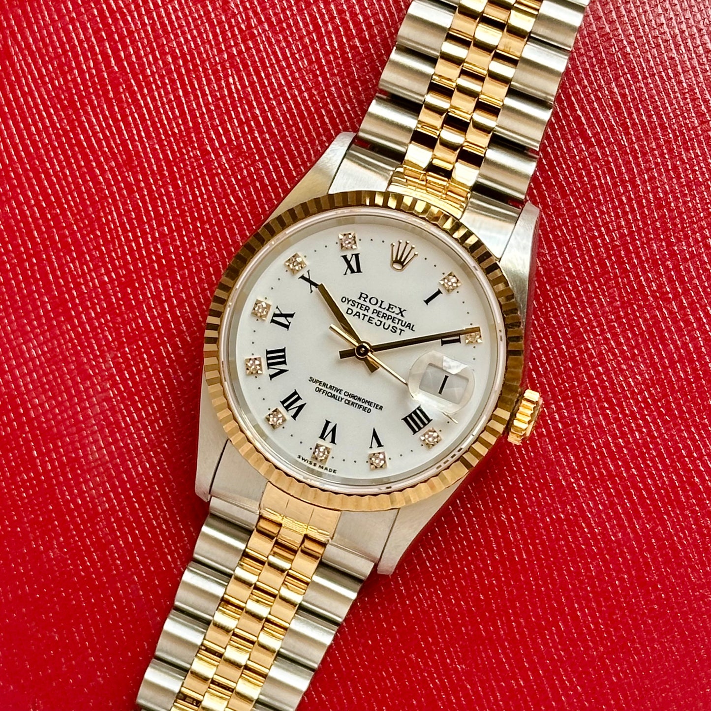 Datejust 36 White Buckley Diamond 18K Yellow Gold Ref 16233G 1997