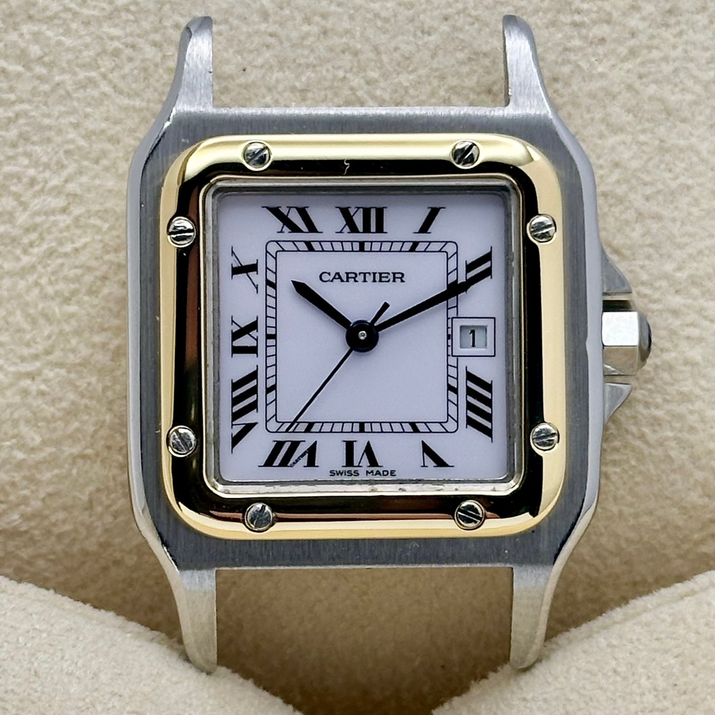 Santos Carree Large White Romans 18K Yellow Gold Ref 2961 1980