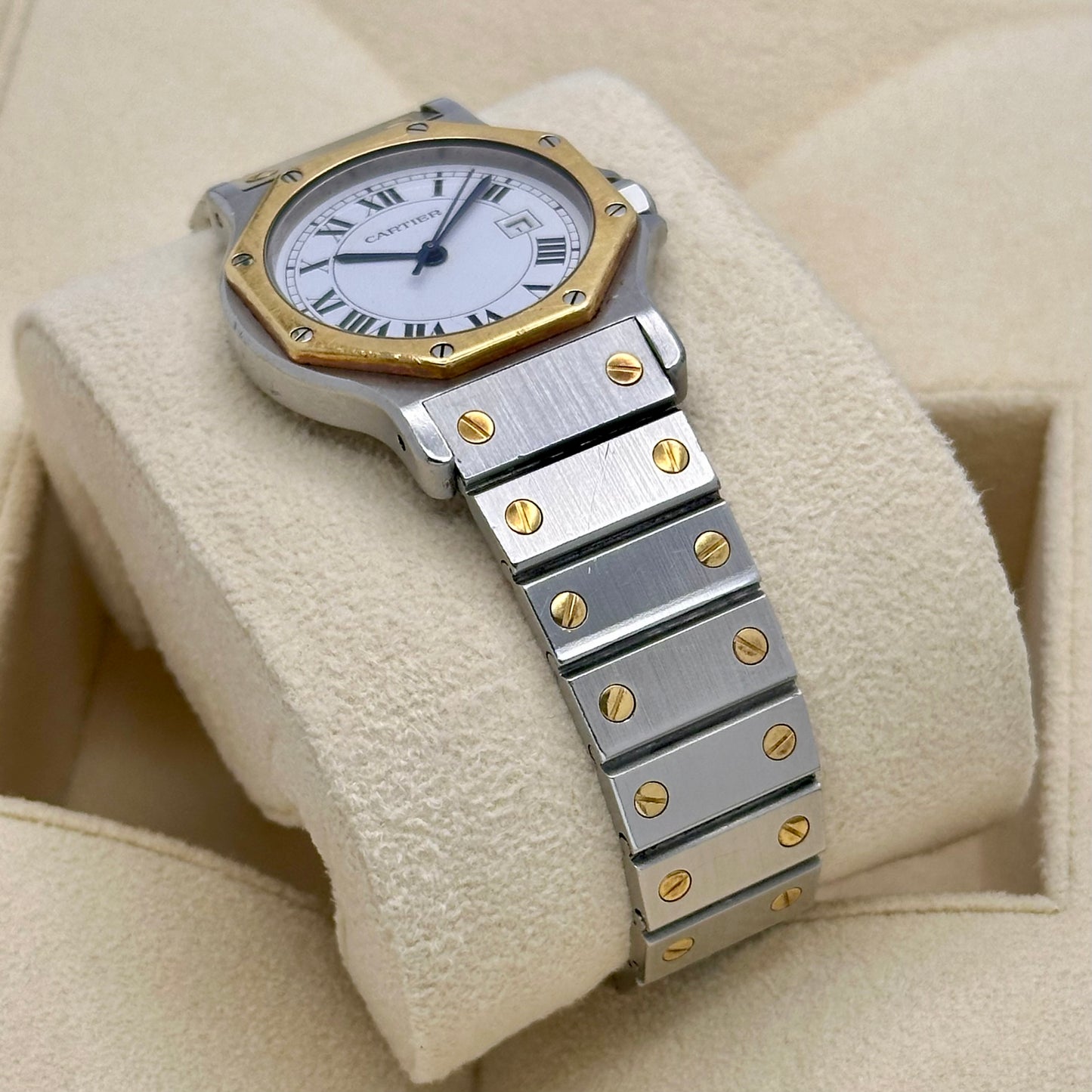 Santos Octagon White Romans 18K Yellow Gold Ref 2966 1990