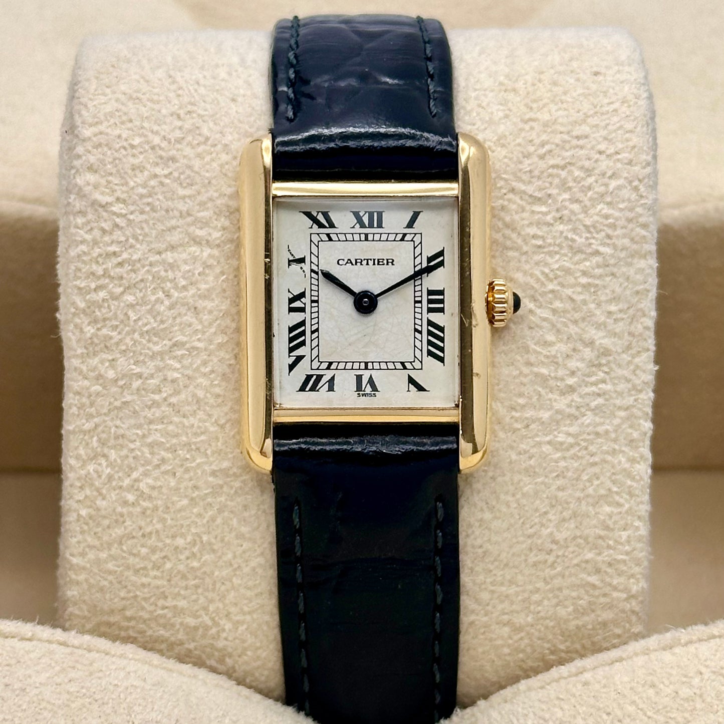 Tank Louis Cartier Small 18K Yellow Gold White Romans Ref 866001 1989