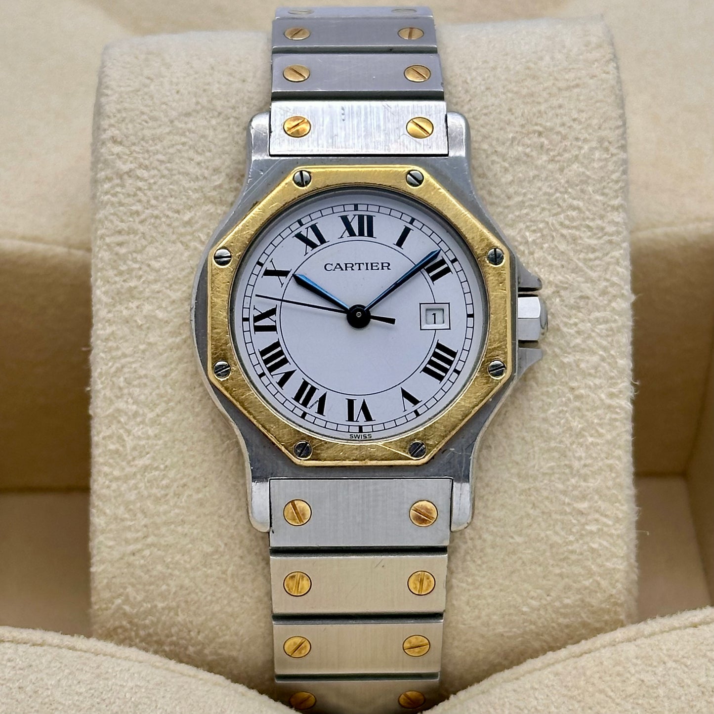 Santos Octagon White Romans 18K Yellow Gold Ref 2966 1990
