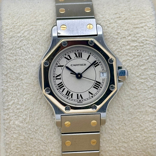 (ON HOLD) Santos Octagon Small White Romans 18K Yellow Gold Two Tone Ref 187903 1990