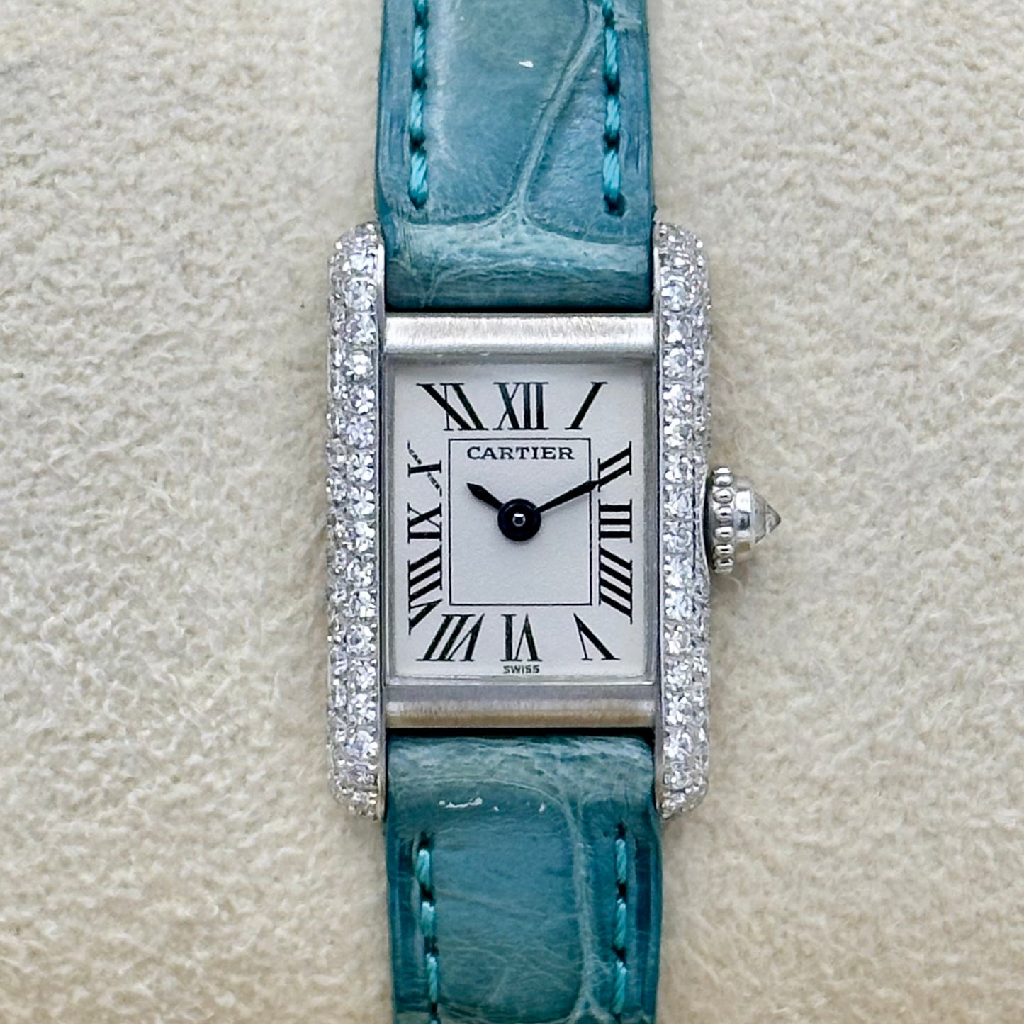 Tank Mini 18K White Gold Diamond Set White Ref 1370 1 1990