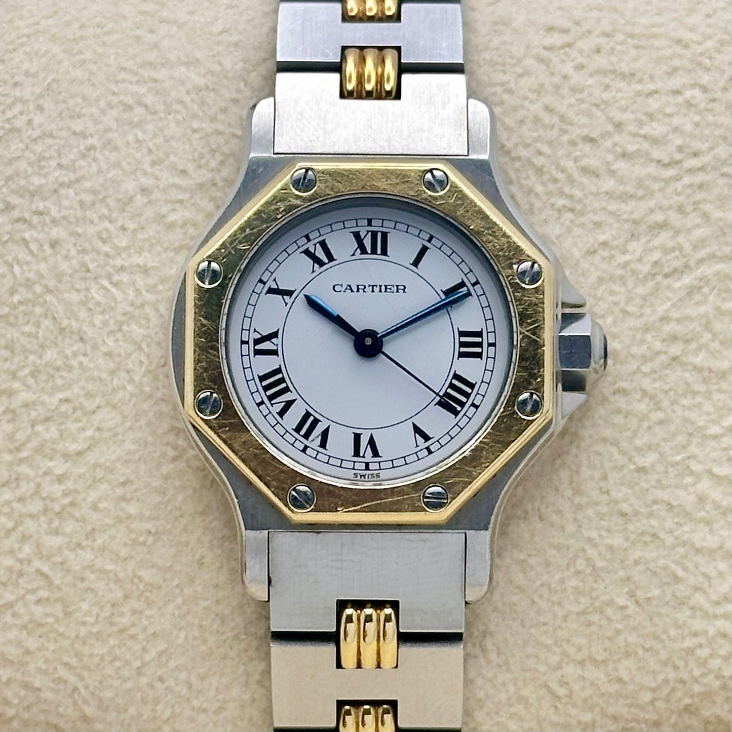 Santos Octagon White Romans 18K Yellow Gold 0907 1990