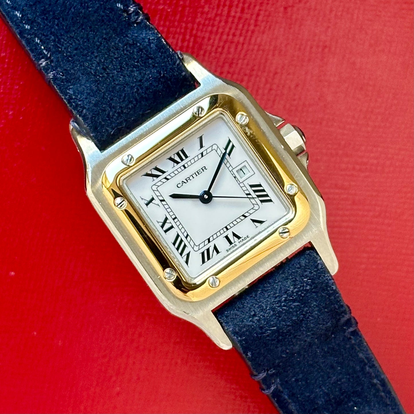 Santos Carree Large White Romans 18K Yellow Gold Ref 2961 1980