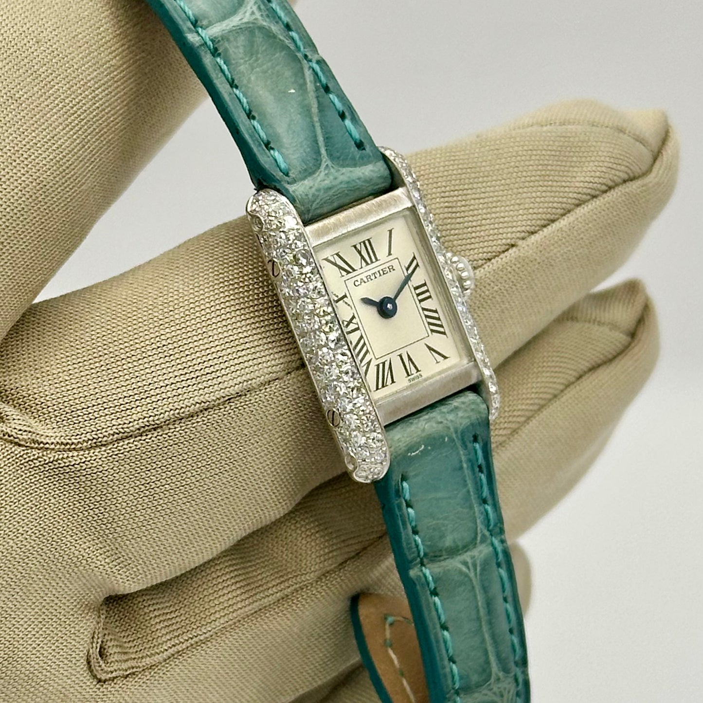 Tank Mini 18K White Gold Diamond Set White Ref 1370 1 1990