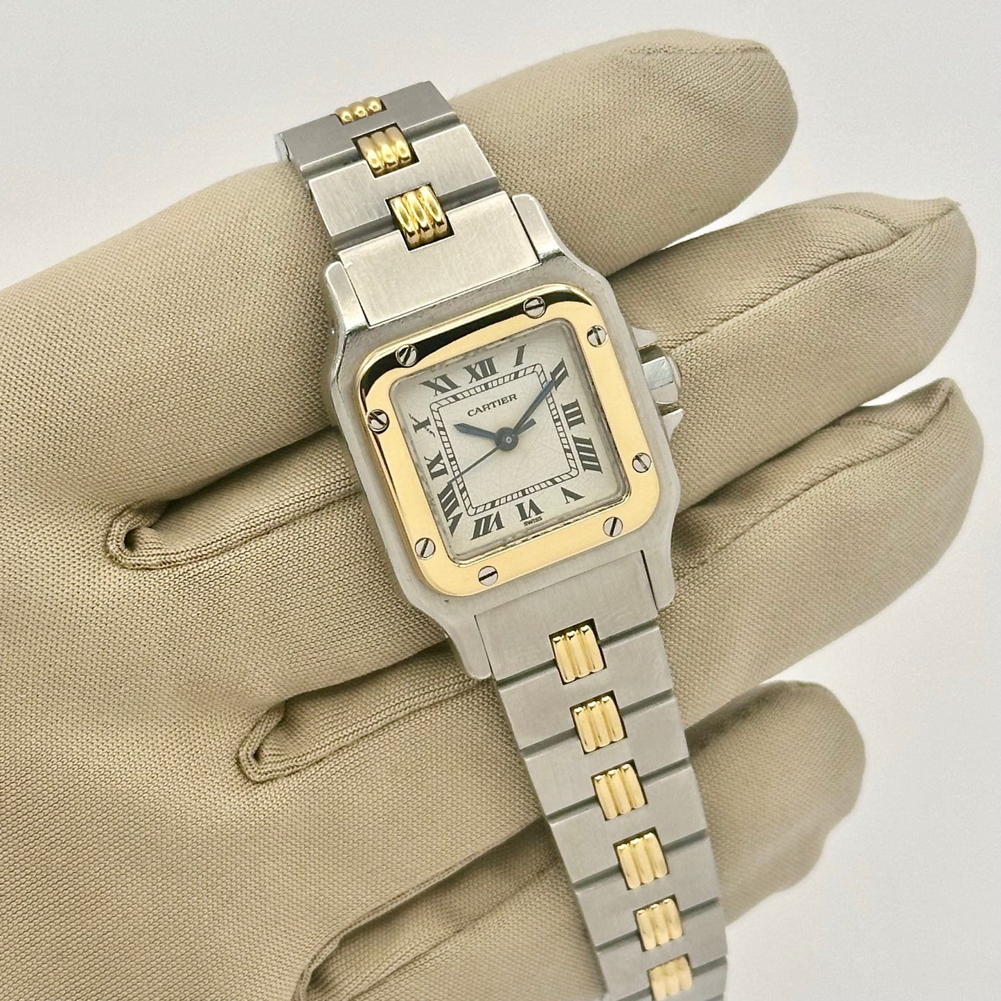 Santos Carrée Small 18K Yellow Gold White Romans Ref 0902 1990