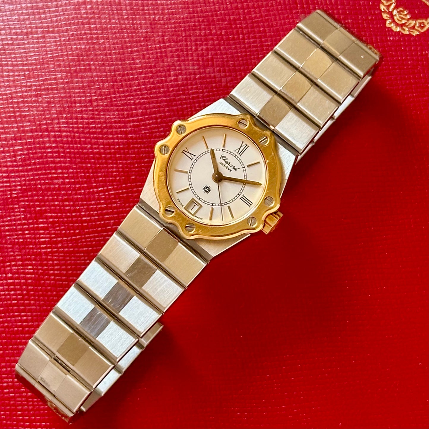 St. Mortiz Small White Romans 18K Yellow Gold Bezel Ref 8024