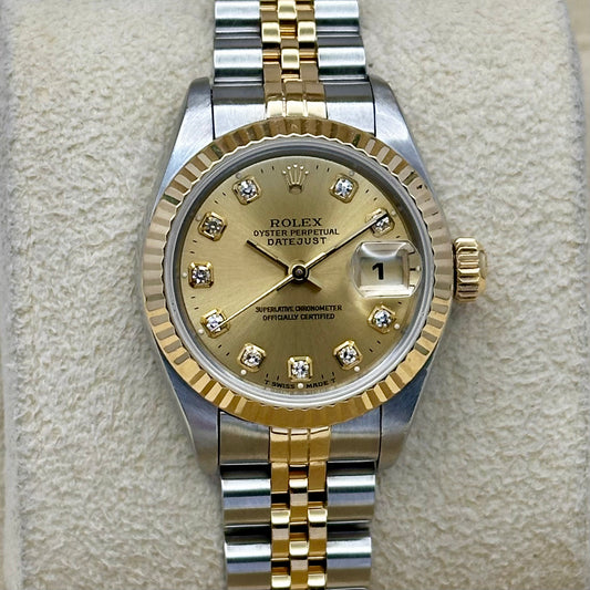 (ON HOLD) Lady-Datejust 26 18K Yellow Gold Champagne Big Diamond Ref 69173G 1995