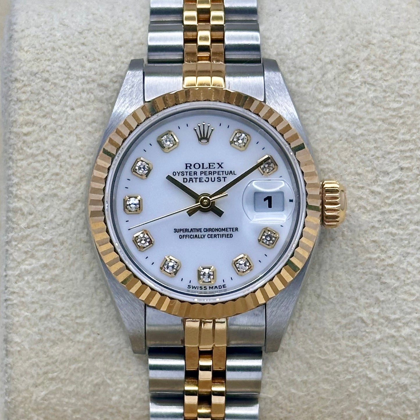 Lady-Datejust 26 White Big Diamond Dial 18K Yellow Gold Ref 69173G 1996