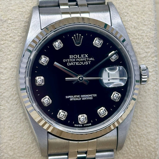 Rolex Datejust 36 Black Diamond Dial Ref 16234G 2003