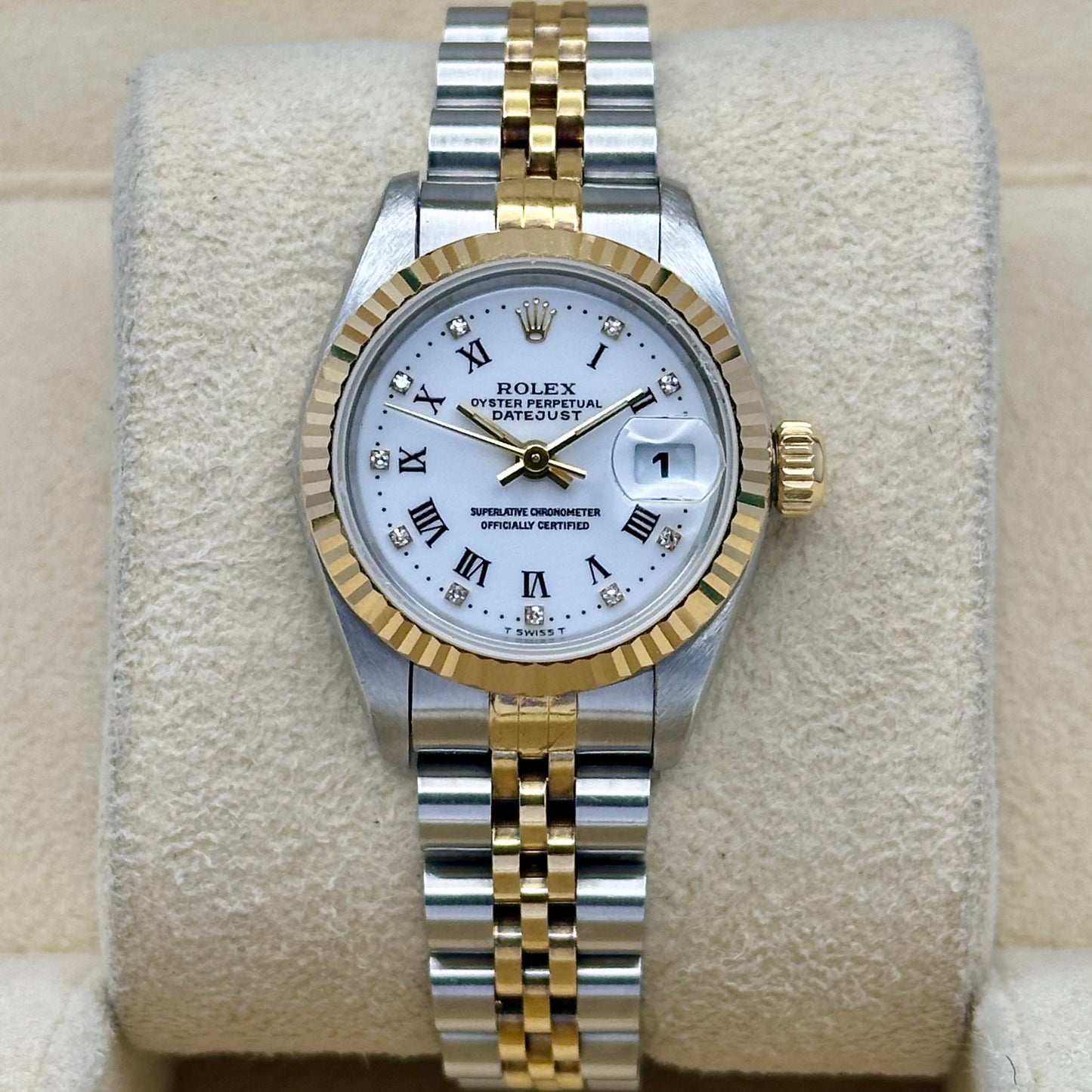 Lady-Datejust 26 White Buckley Diamond Dial 18K Yellow Gold Two Tone Ref 69173G 1995