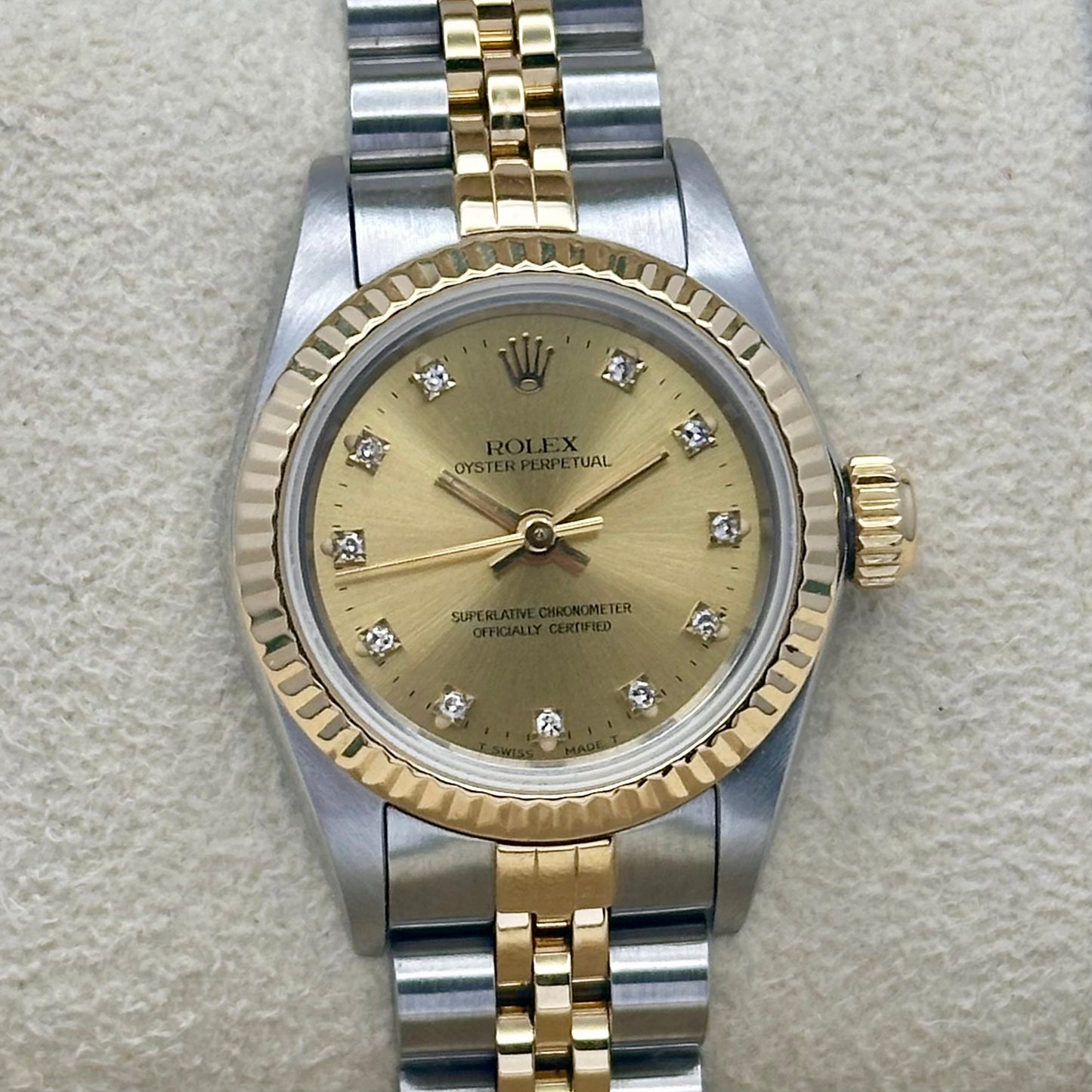 Oyster Perpetual 26 Champagne Diamond Dial 18K Yellow Gold Ref 67193 1991