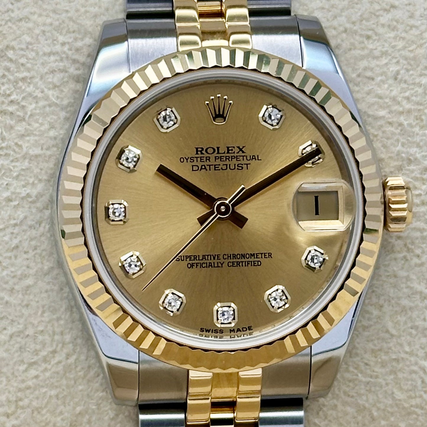 Datejust 31 Champagne Diamond Dial 18K Yellow Gold Ref 178273 2012