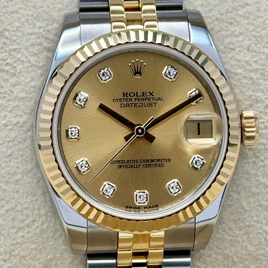 Datejust 31 Champagne Diamond Dial 18K Yellow Gold Ref 178273 2012