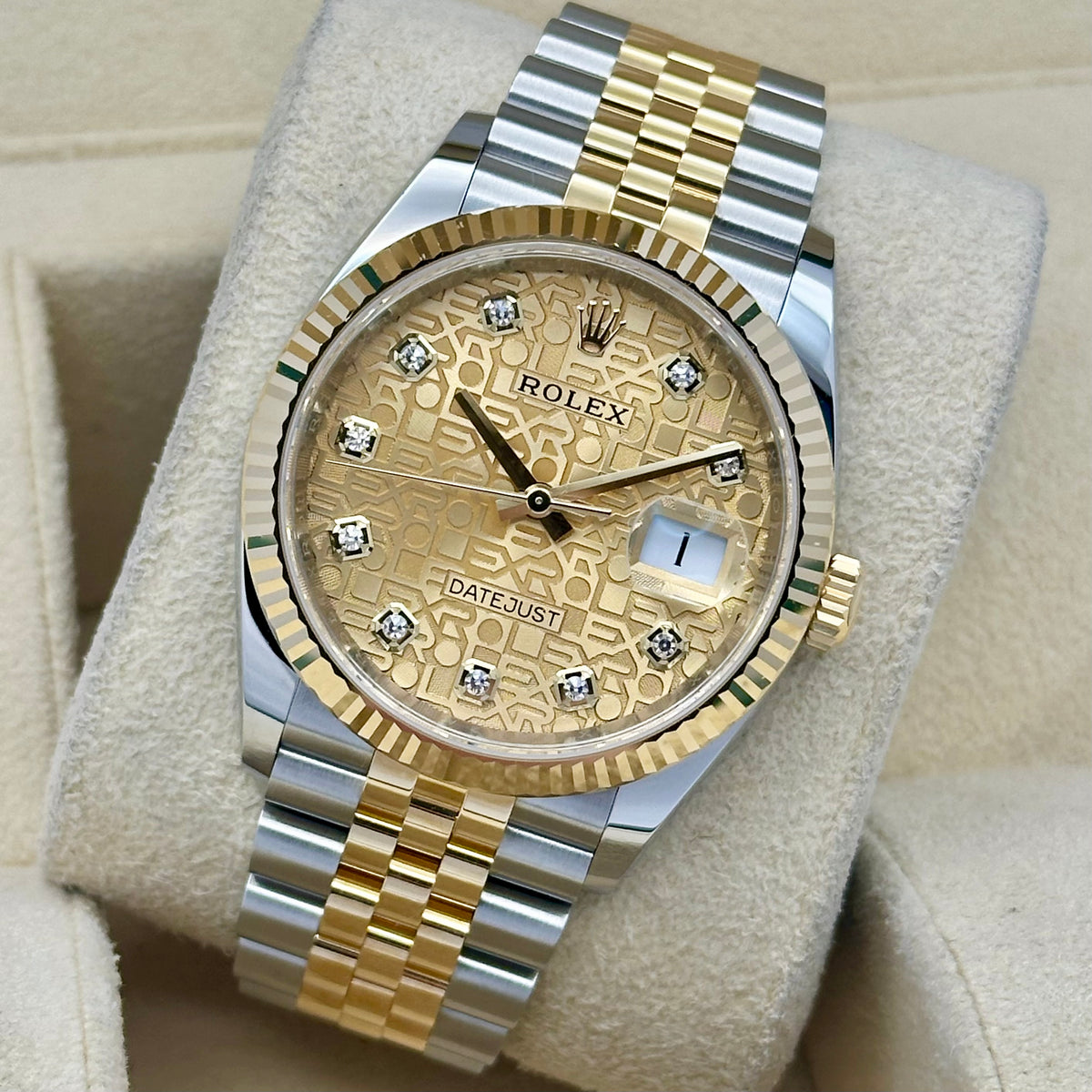 Datejust 36 Champagne Anniversary Diamond Dial 18K Yellow Gold Ref 126233 2021