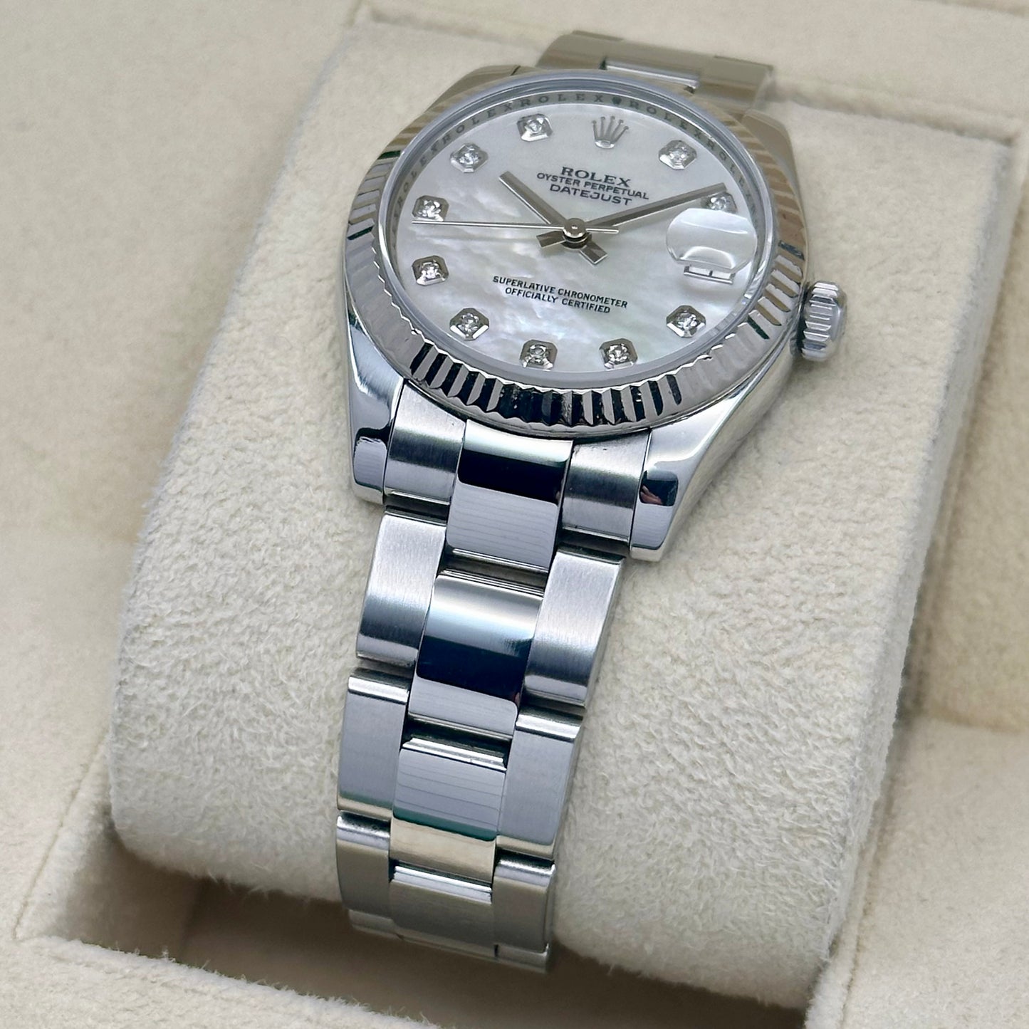 Datejust 31 Mother Of Pearl Diamond Dial 18K White Gold Ref 178274 2007