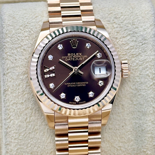 Lady-Datejust 28 Chocolate Diamond Star 18K Rose Gold President 279175