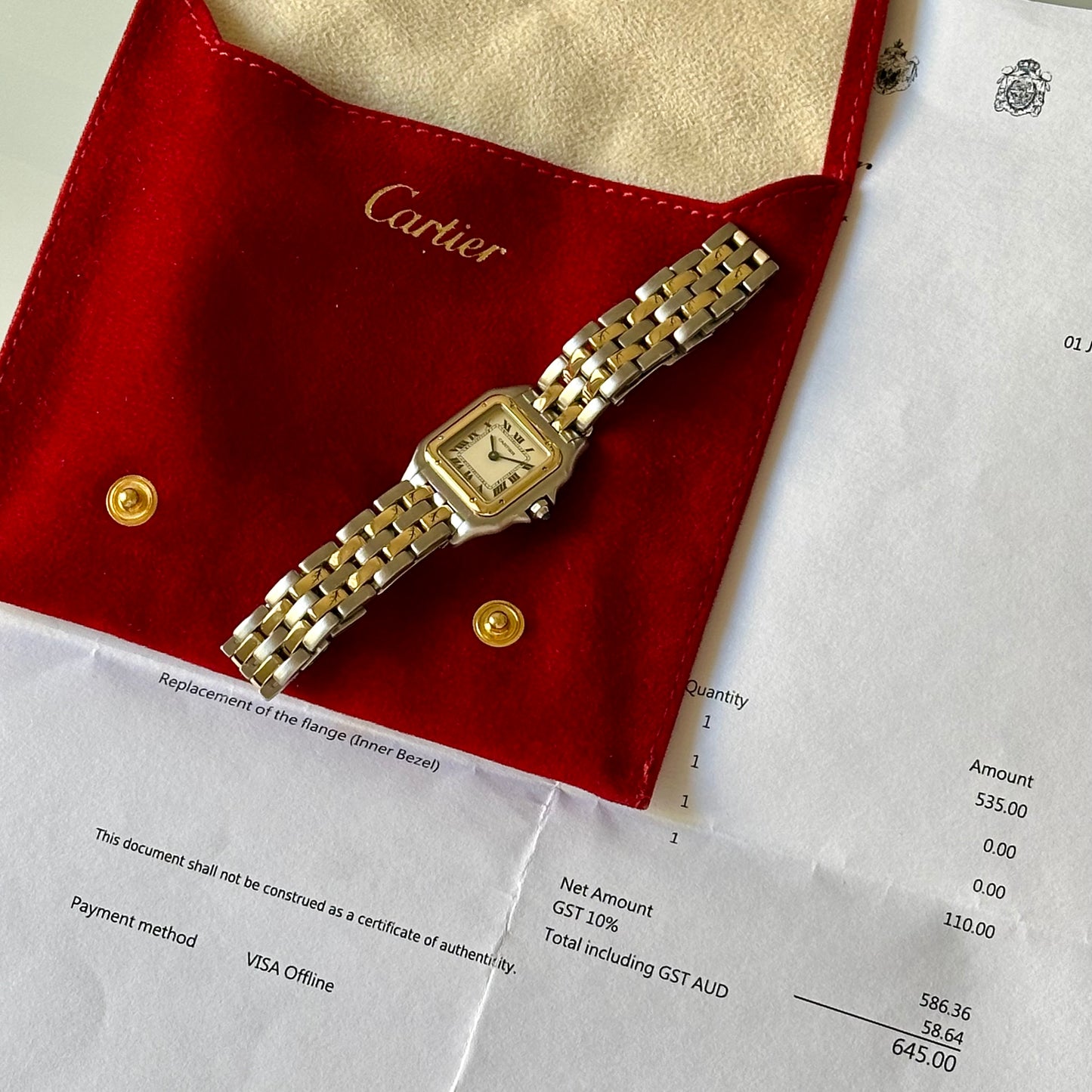 Panthére Small Two Row 18K Yellow Gold White Romans Ref 166921