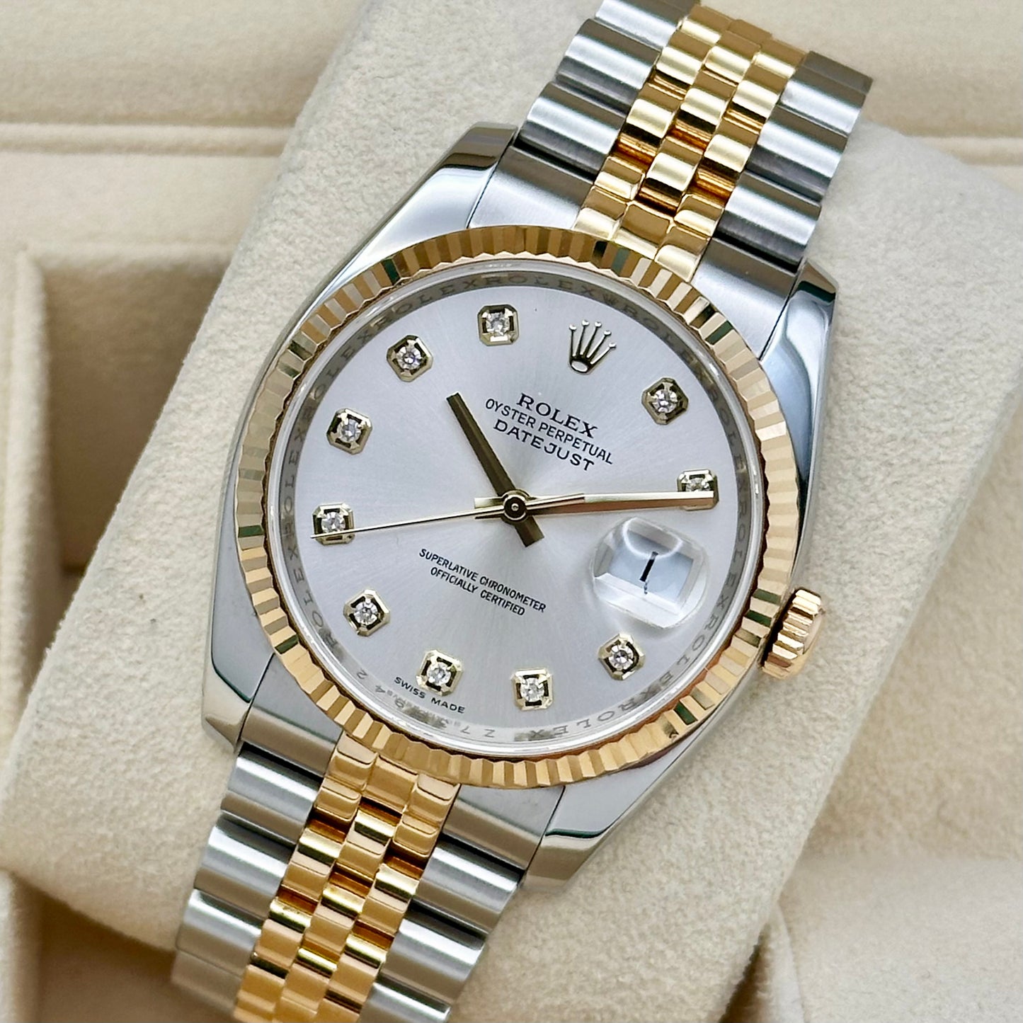 Datejust 36 Silver Diamond Super Jubilee 18K Yellow Gold Ref 116233 2007