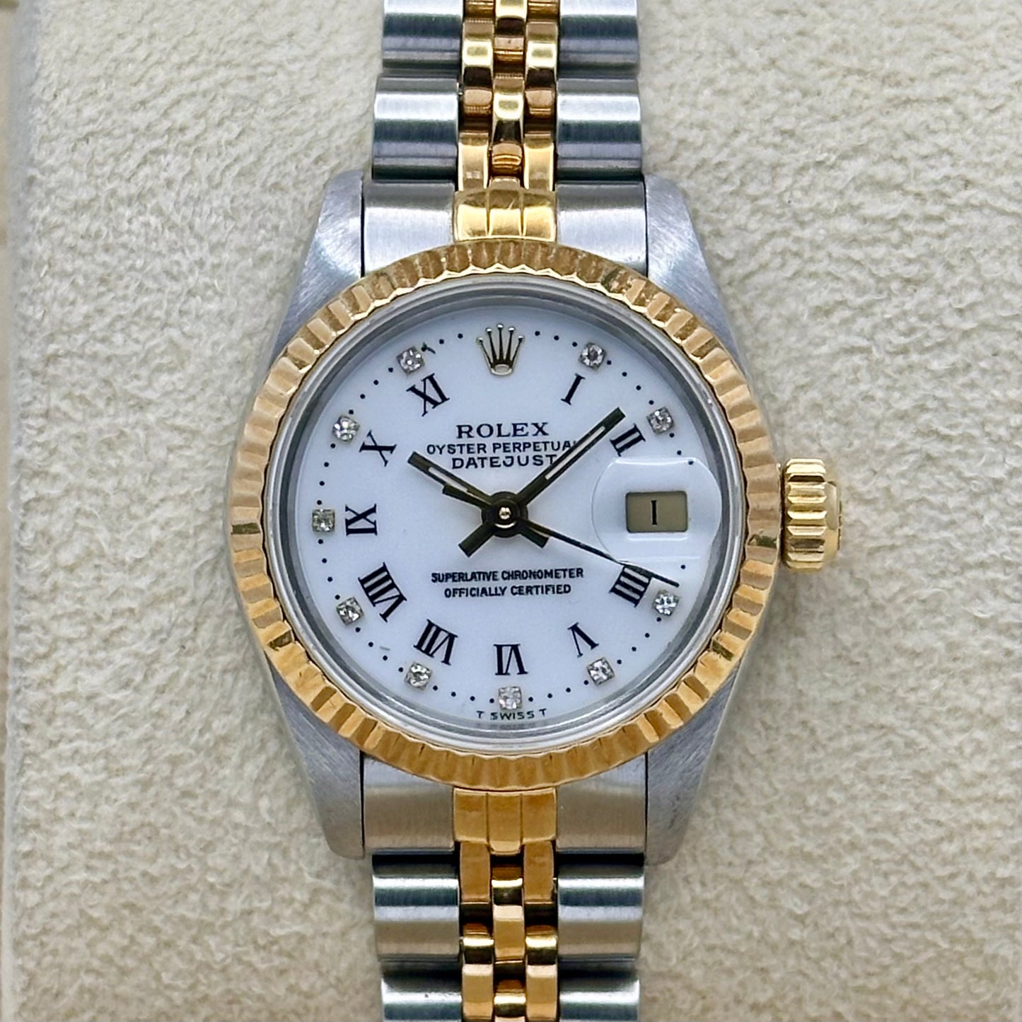 Lady-Datejust 26 White Buckley Diamond Dial 18K Yellow Gold Two Tone Ref 69173G 1988