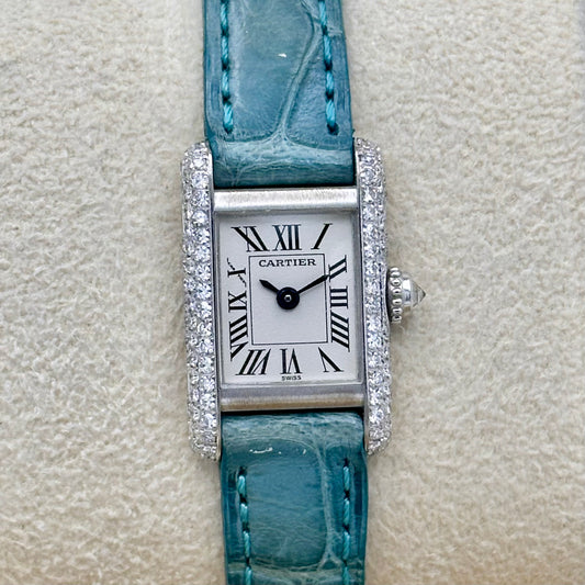 Tank Mini 18K White Gold Diamond Set White Ref 1370 1 1990