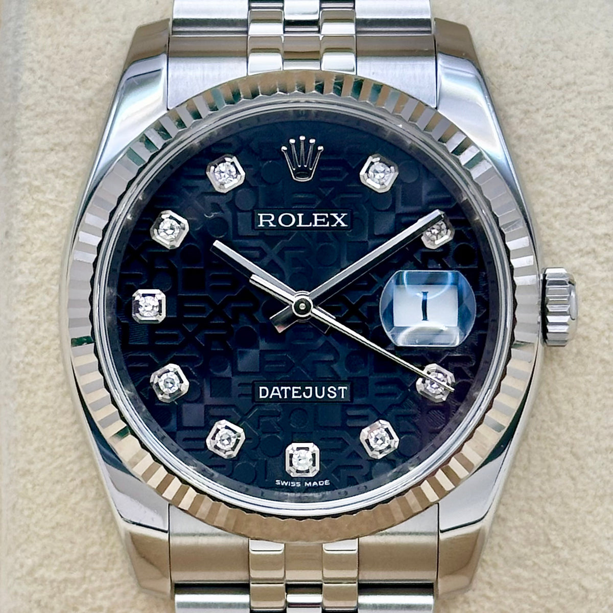 Datejust 36 Black Anniversary Diamond Dial Super Jubilee 18K White Gold Ref 116234 2012