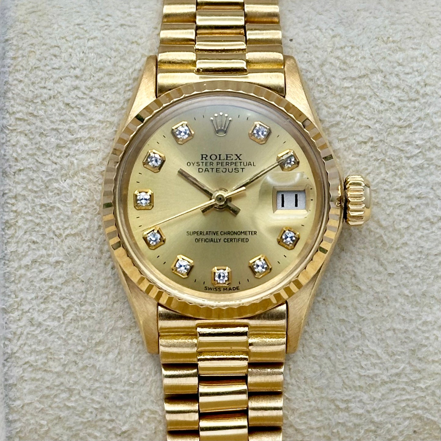 Lady-Datejust 26 Champagne Diamond 18K Yellow Gold President Ref 6917/8