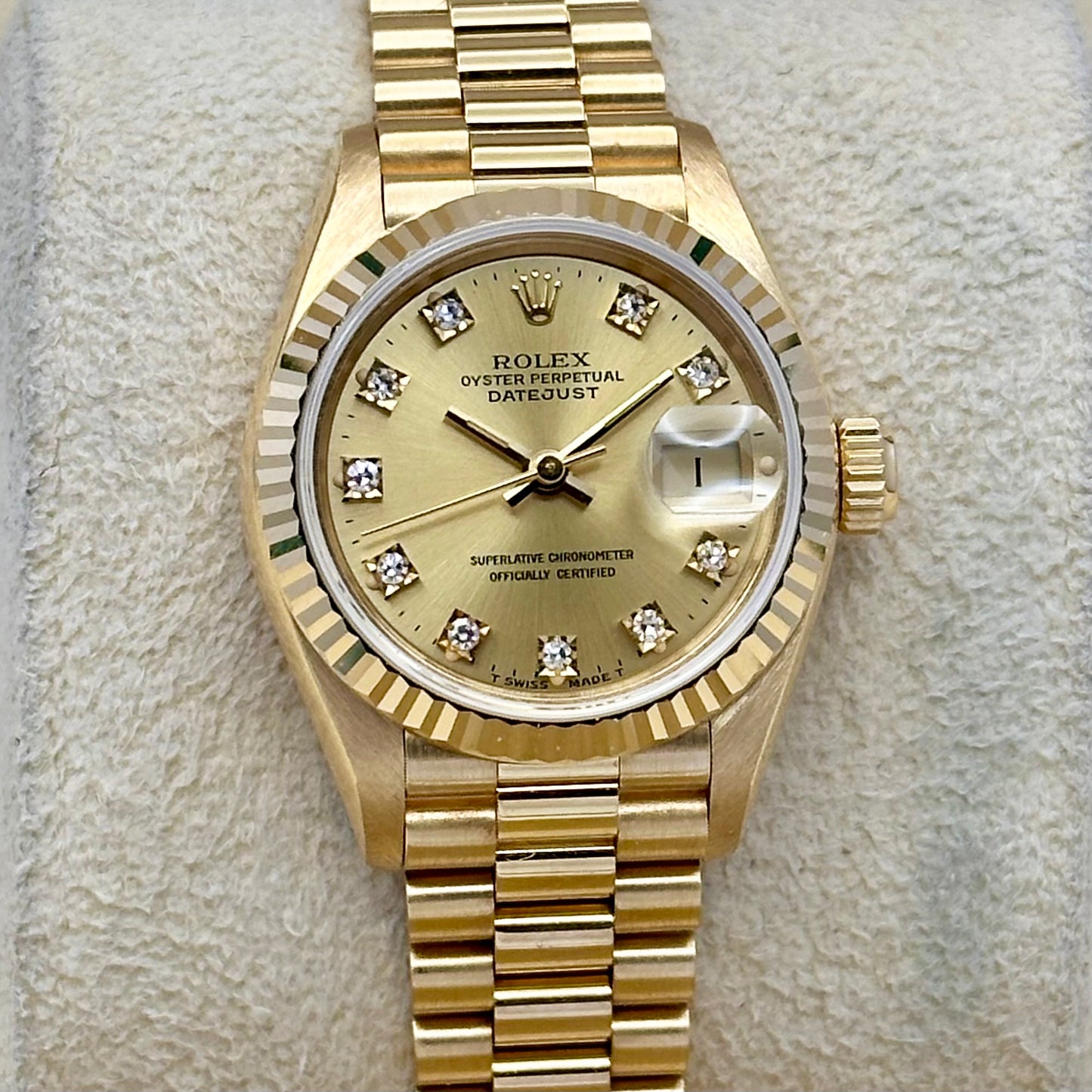 Lady-Datejust 26 Champagne Diamond 18K Yellow Gold President Ref 69178