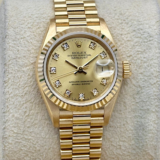 Lady-Datejust 26 Champagne Diamond 18K Yellow Gold President Ref 69178