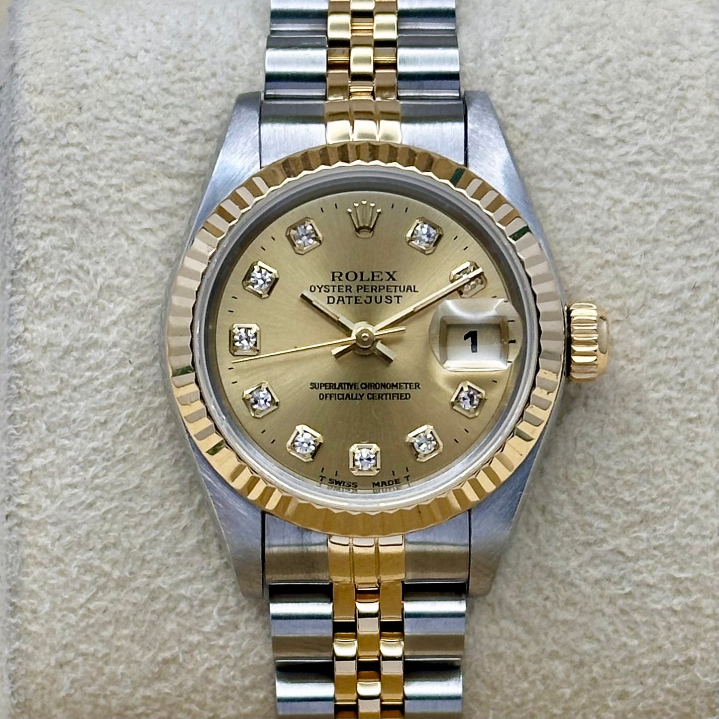 Lady-Datejust 26 18K Yellow Gold Champagne Big Diamond Ref 69173G 1995