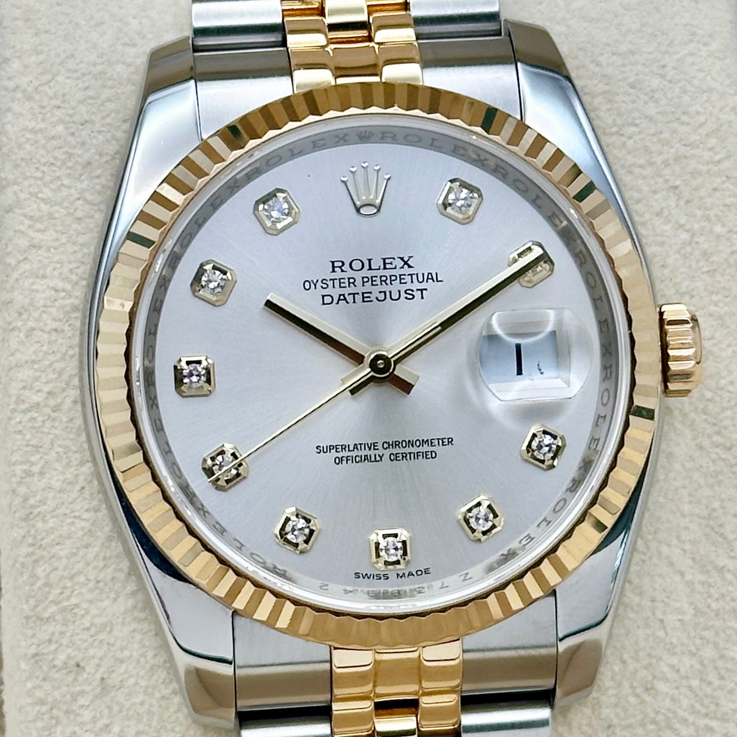 Datejust 36 Silver Diamond Super Jubilee 18K Yellow Gold Ref 116233 2007