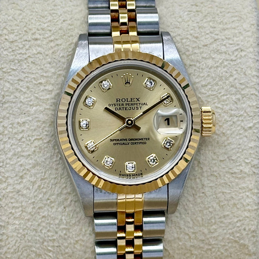 Lady-Datejust 26 18K Yellow Gold Champagne Big Diamond Ref 69173 1997