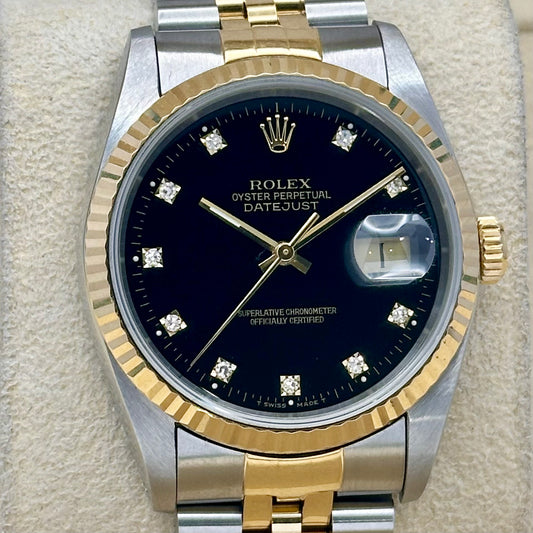 Datejust 36 Black Diamond 18M Yellow Gold Ref 16233