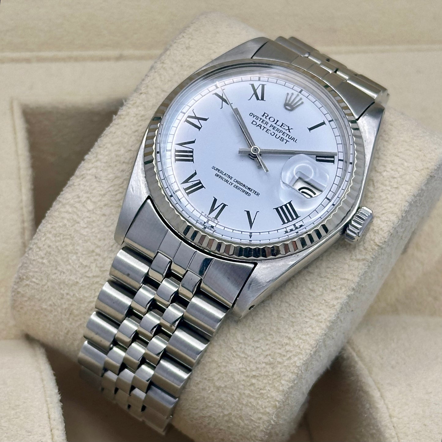 Datejust 36 White Buckley Romans 18K White Gold Ref 1601 1968