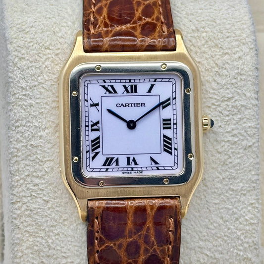 Santos Dumont 18K Yellow Gold Manual Winding White Romans Ref 96061 1990