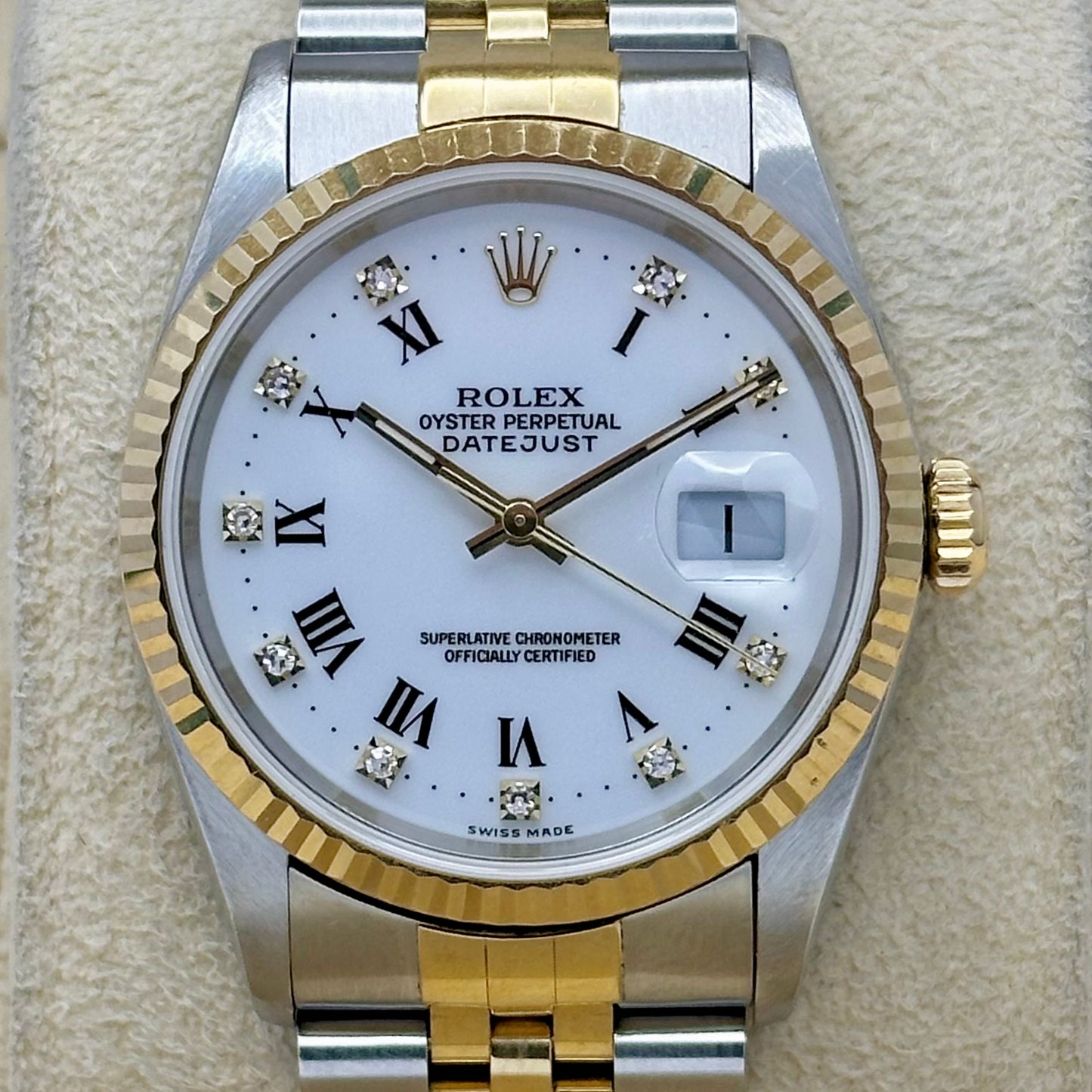 Datejust 36 White Buckley Diamond 18K Yellow Gold Ref 16233G 1996