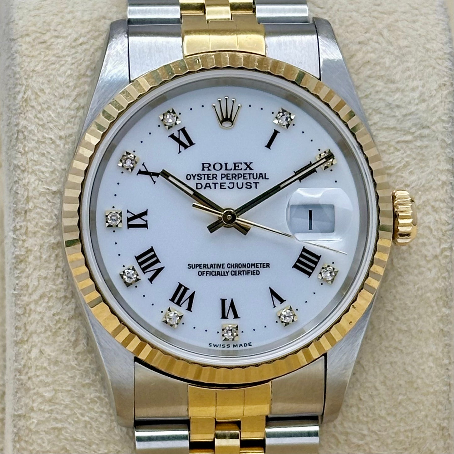 Datejust 36 White Buckley Diamond 18K Yellow Gold Ref 16233G 1996