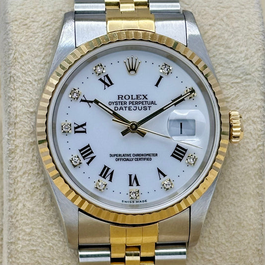 Datejust 36 White Buckley Diamond 18K Yellow Gold Ref 16233G 1996