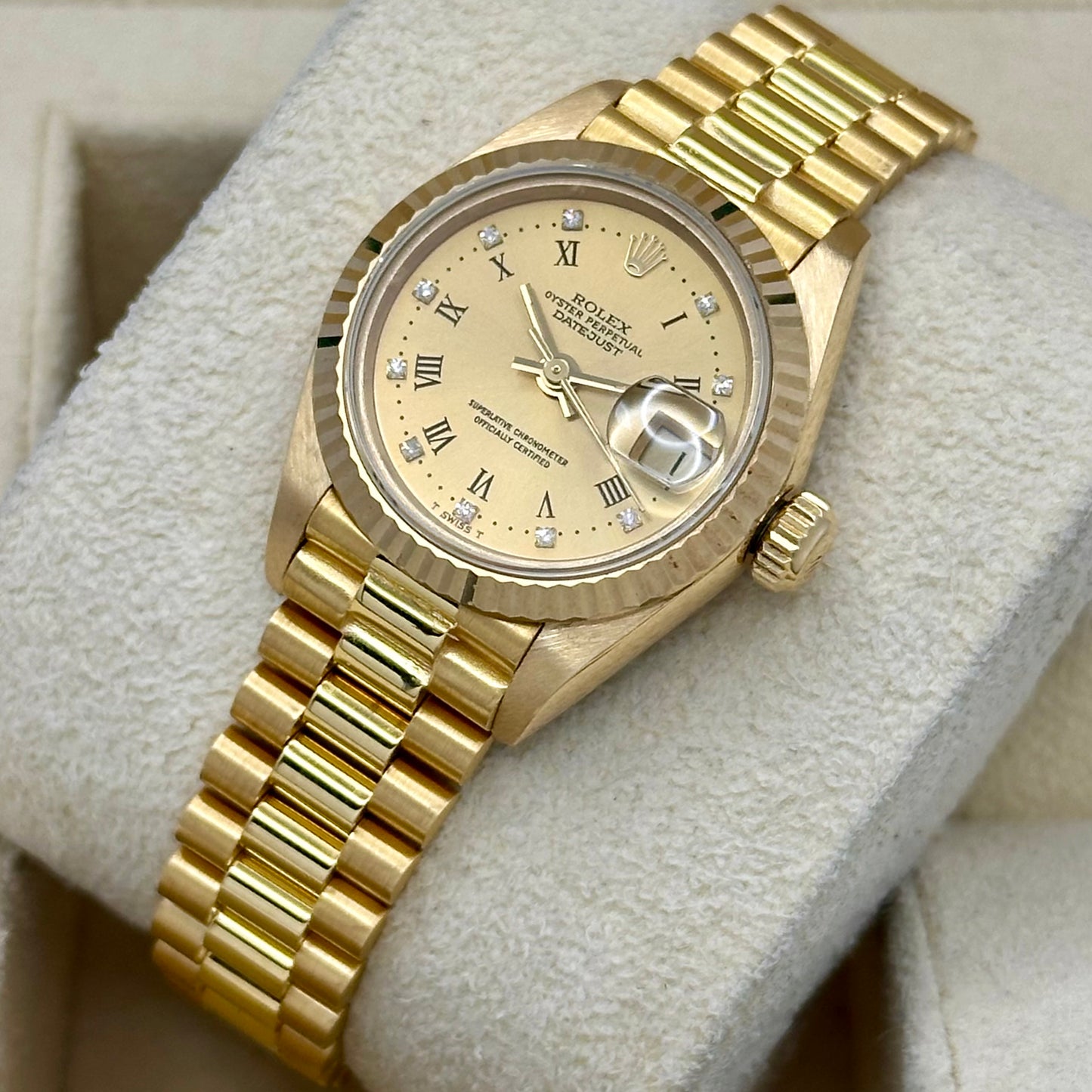 Lady-Datejust 26 Champagne Diamond 18K Yellow Gold President Ref 69178