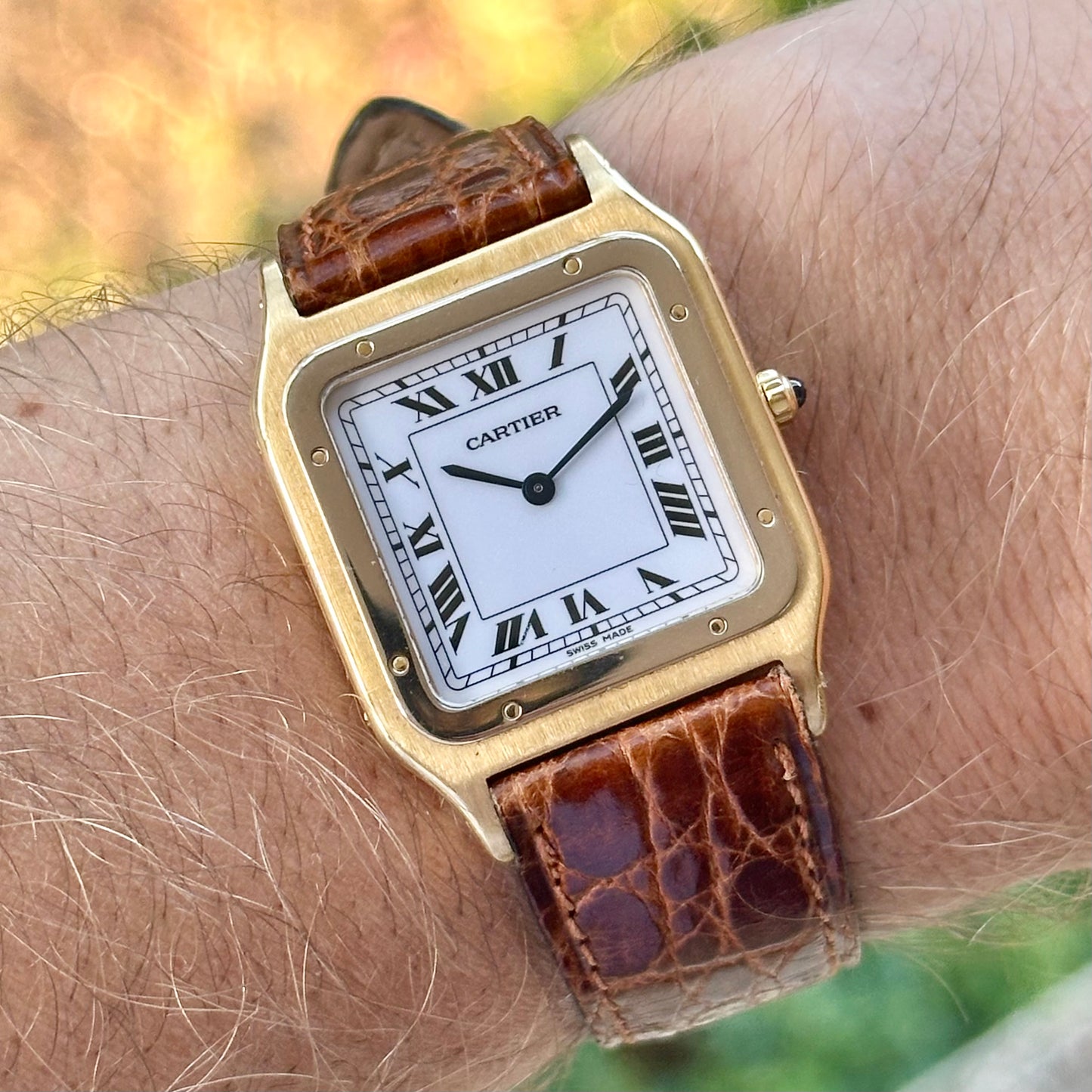 Santos Dumont 18K Yellow Gold Manual Winding White Romans Ref 96061 1990