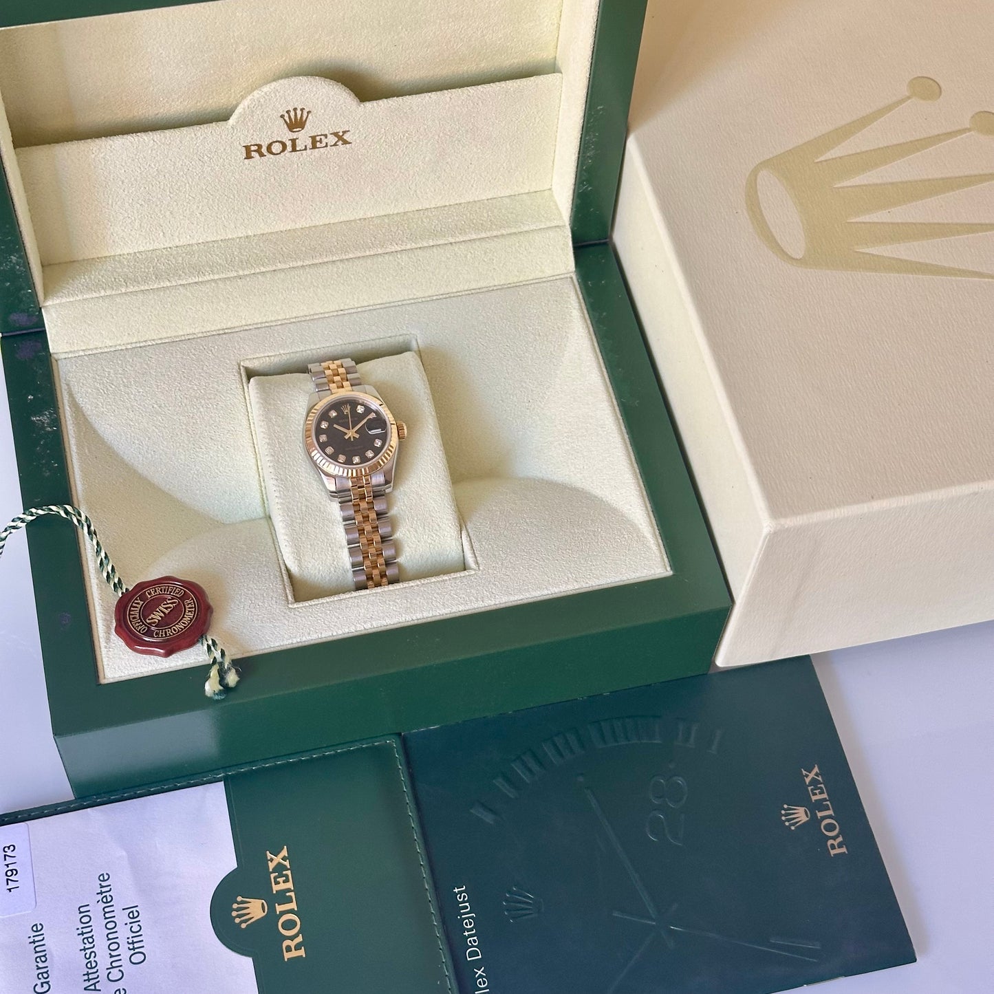 Lady-Datejust 26 Black Anniversary Diamond Dial 18K Yellow Gold Ref 179173