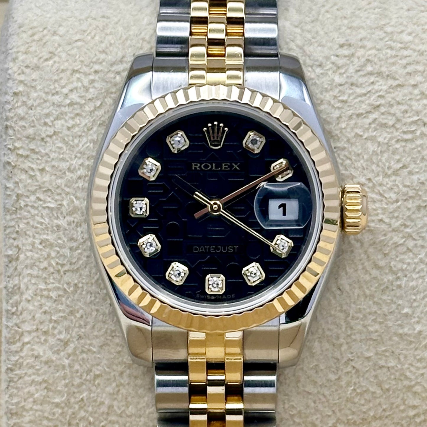 Lady-Datejust 26 Black Anniversary Diamond Dial 18K Yellow Gold Ref 179173