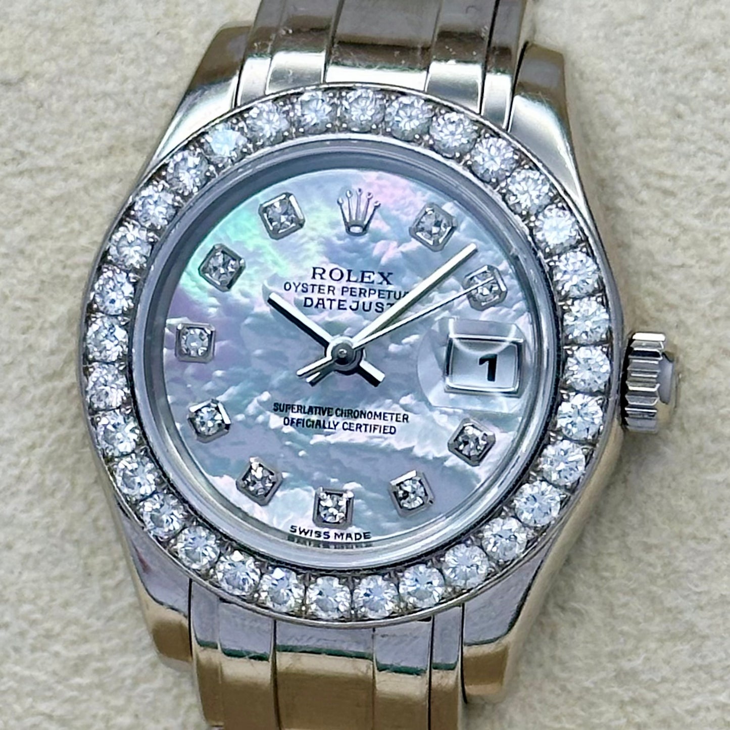 Lady-Datejust 29 Pearlmaster Factory Diamond Bezel MOP Diamond Dial Ref 80299