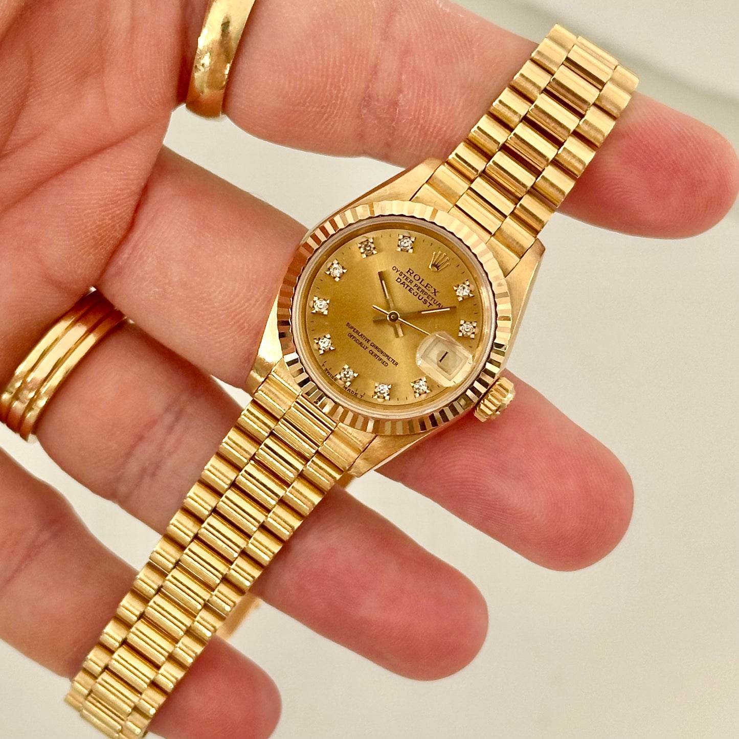 Lady-Datejust 26 Champagne Diamond 18K Yellow Gold President Ref 69178 1993